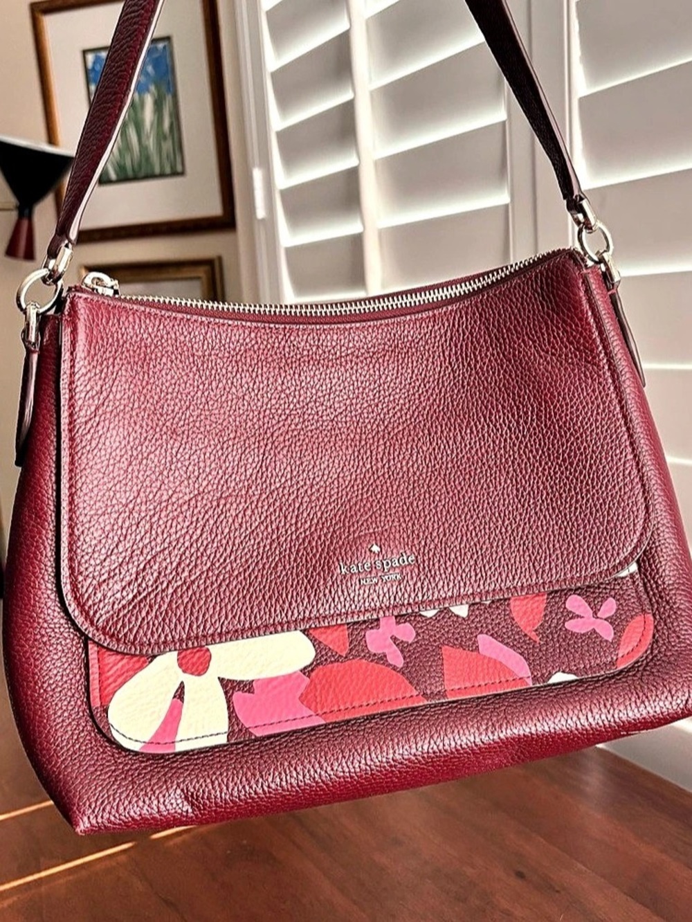 Kate Spade Burgundy Floral Shoulder/Crossbody Bag
